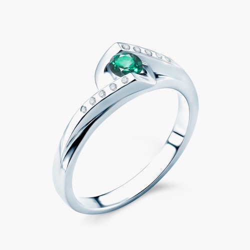 Pierścionek Secret Garden: białe złoto, szmaragd